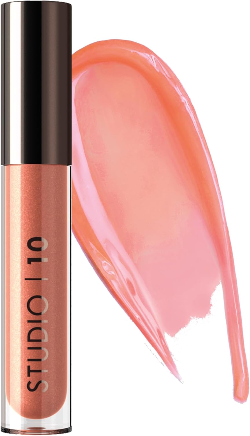 Studio 10 Lip Perfecting Balm Gloss - Triple-Action Hydrating Tinted Lip Balm & Gloss - Ultimate Lip Treat for Hydrated, Luscious Lips - Wearable Peach Shade.