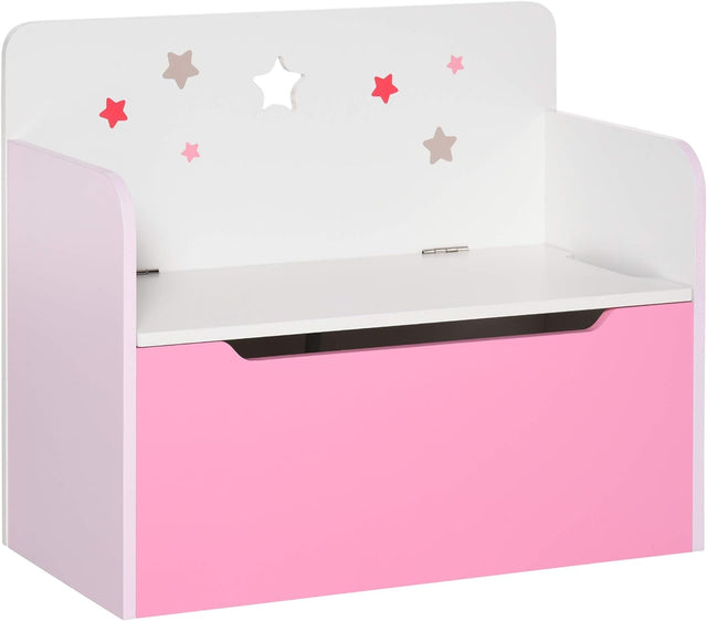 HOMCOM Kids Wooden Toy Box Children Storage Chest Bench Organiser Safety Hinge Bedroom Playroom Furniture Pink.