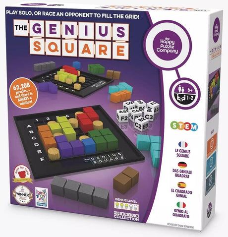 The Happy Puzzle Company The Genius Square Game - 62,208 Puzzle Challenges for Friends and Family Board Game Night - Logic STEM Educational Learning Resources - Adults & Kids Smart Games Ages 6+.