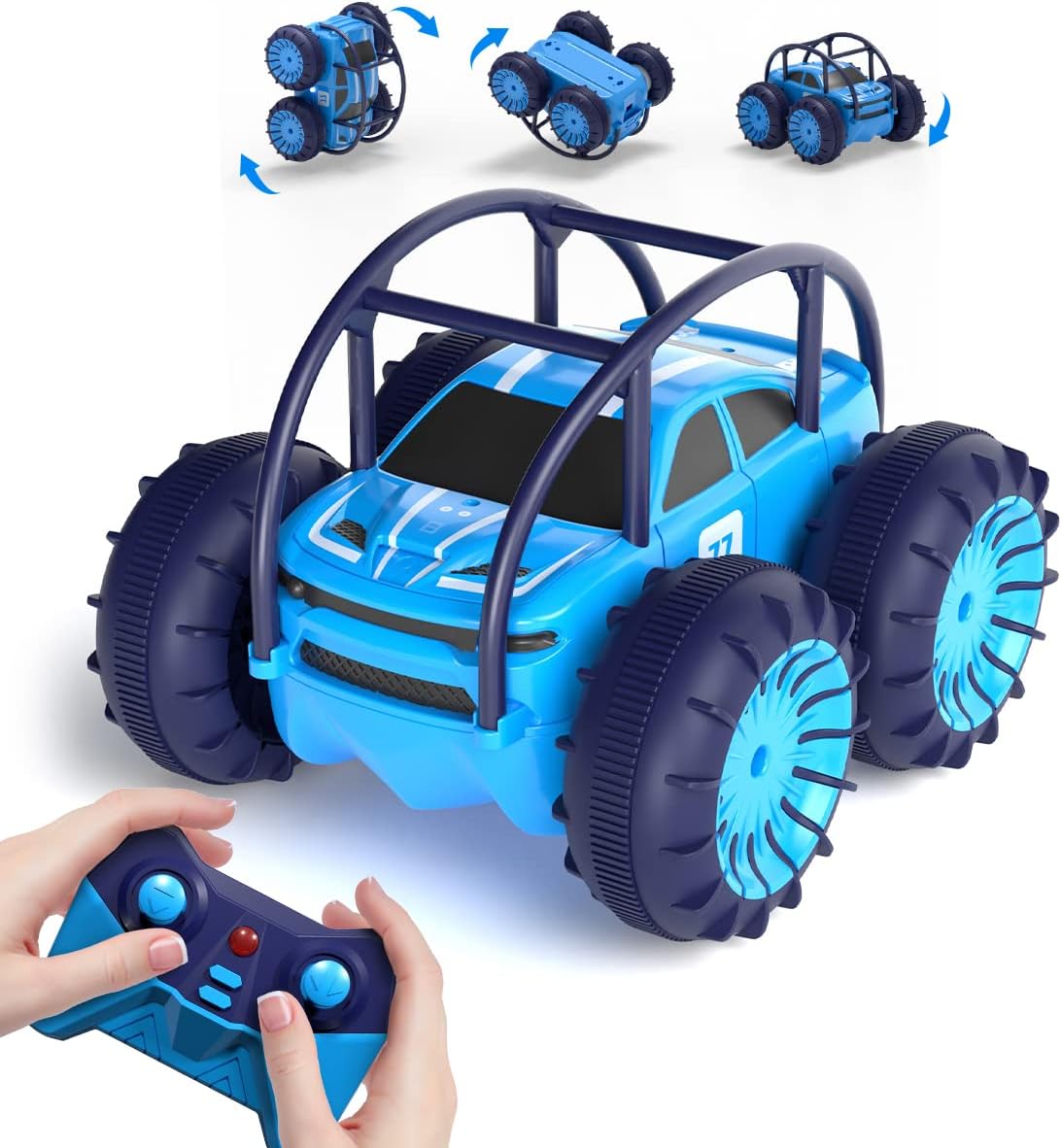 MaxTronic Fast Direct Charging Remote Control Cars, 360° Flip Waterproof Stunt Car with ON/OFF Cool LED, 2.4GHz 4WD Indoor Outdoor Kids RC Toy Gift ideas for Kids Boys Girls.