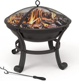 VOUNOT Fire Pit for Garden with Grate, Lid and Poker, Outdoor Heater Charcoal Log Wood Burner, Fire Bowl for Bonfire, Camping, Diameter 55 cm 55 x 51.5cm,Black