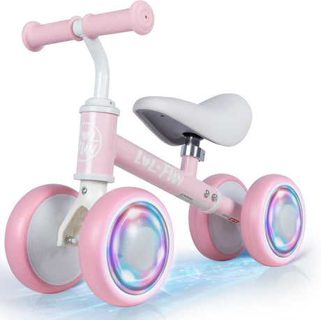 LOL-FUN Baby Balance Bike 1 Year Old, Colorful Lighting Baby First Bike for One Year Old Boys Girls, Ride On Toy for Toddlers 12-36 Months with 4 LED Wheels & Adjustable Seat.