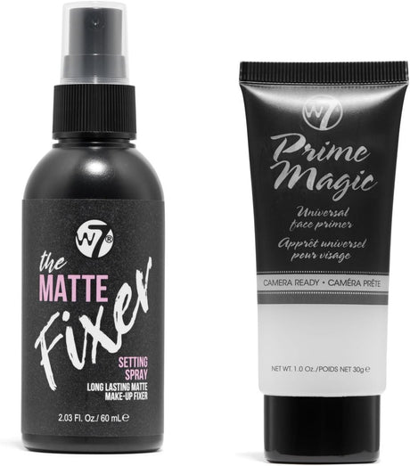 W7 Prime Magic and The Fixer Matte Set - Setting Spray & Primer Duo - Natural, Matte Finish.