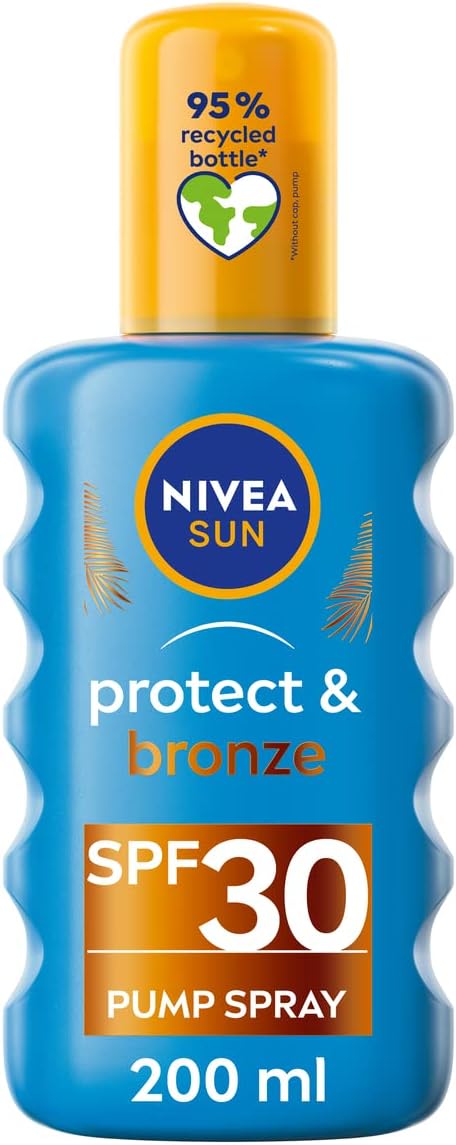 Nivea SUN Protect & Bronze Sun Spray (200 ml), Bronzing Tanning Lotion Spray with SPF30, Advanced Suncream Protection, Natural Pro-Melanin Extract.