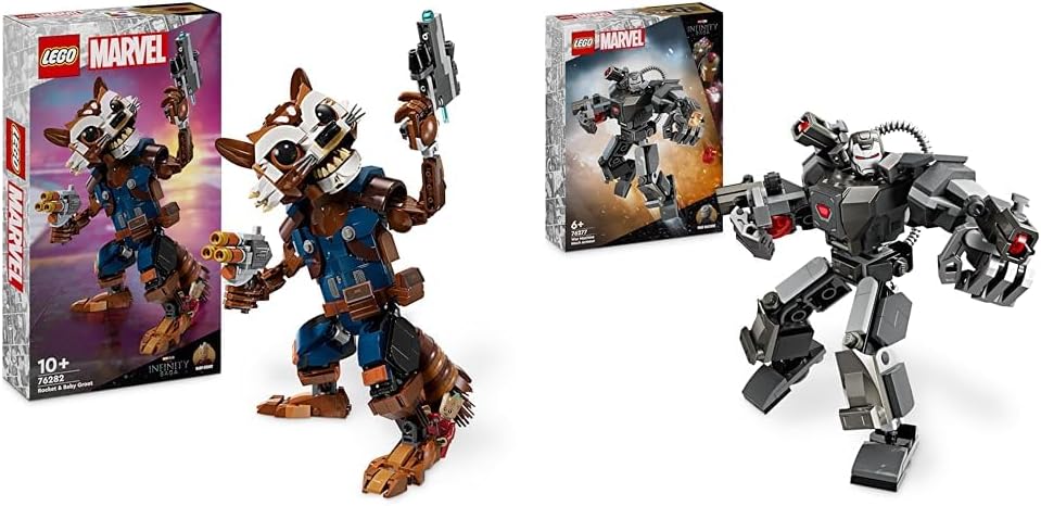 LEGO Marvel Rocket & Baby Groot, Guardians of the Galaxy Buildable Toy, Raccoon Action Figure for Kids, Boys and Girls, Posable Super-Hero Gifts 76282.