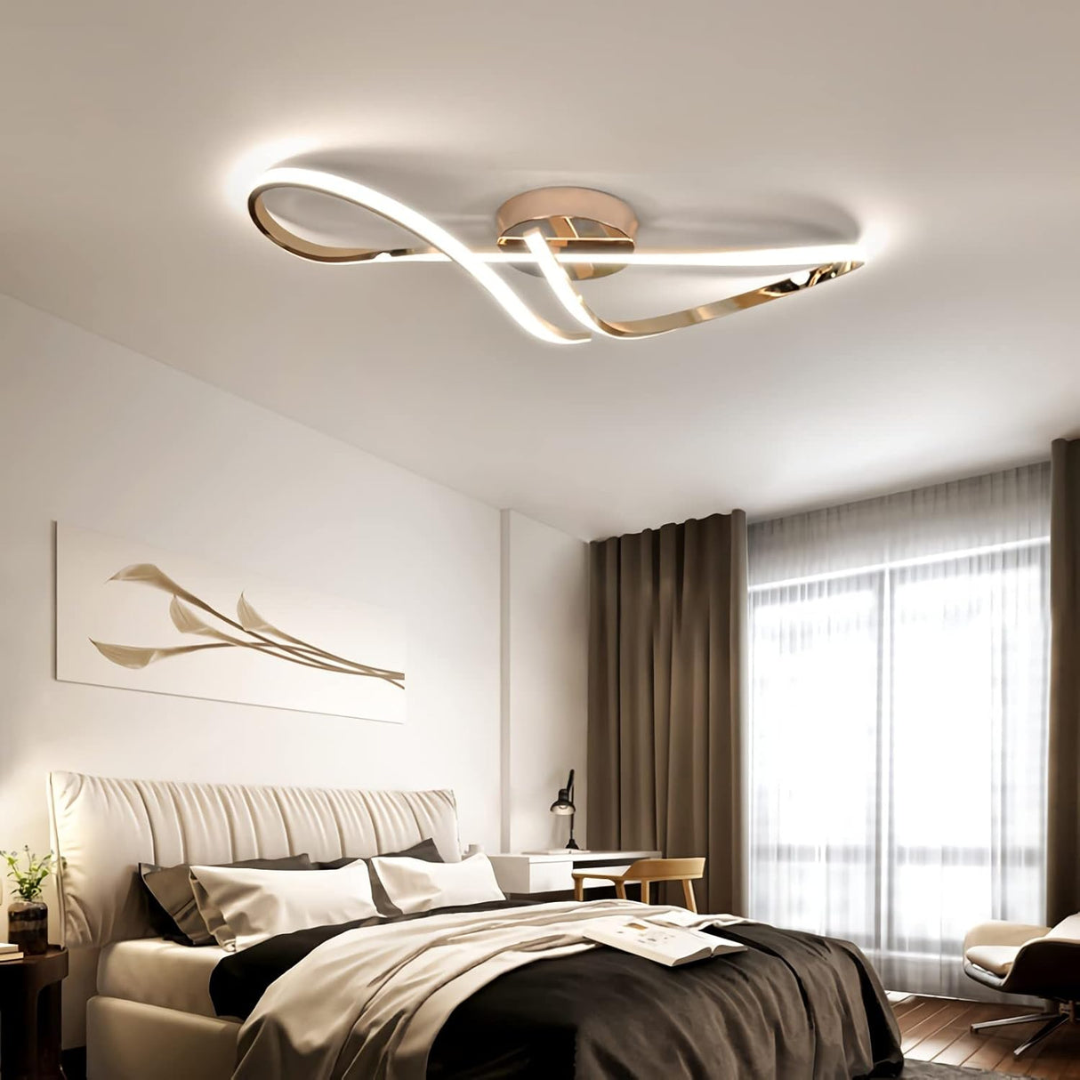 Ceiling Lamp LED Ceiling Light Living Room Dimmable Ceiling Lamp Modern Living Room Lamp with Remote Control Bedroom Chandelier Bedroom Dining Room Kitchen Lighting (Gold, L68cm)