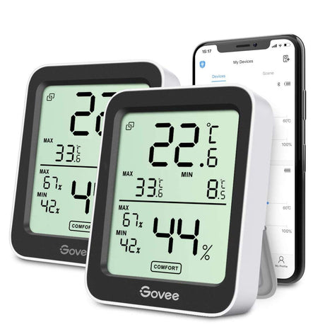 Govee Room Thermometer Hygrometer, Bluetooth Digital Indoor Humidity Meter with Smart Alert and Data Storage, Temperature Monitor for Baby Greenhouse.