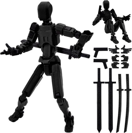 Pipihome 13 Action Figure -T-13 Figure, Multi-Jointed Movable Robot Figures, 3D Printed Action Figures, Lucky 13 Action Figures Activity Robot, Home Desktop Decorations Gifts for Game Lovers (Black).