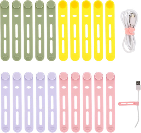 Molain Reusable Cable Ties, 20Pcs Adjustable Silicone Cable Straps Wire Organizer for Charging Cords Earphone Computer Wire Desk Cable Management Travel Accessories(Yellow+Pink+Purple+Green).