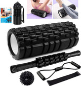 Foam Rollers,Qveetry 6 in 1 Foam Roller Set Deep Tissue Massage Roller with Muscle Roller Stick,Exercise Resistance Bands,Massage Ball, Density Foam Roller for Yoga Pilates.