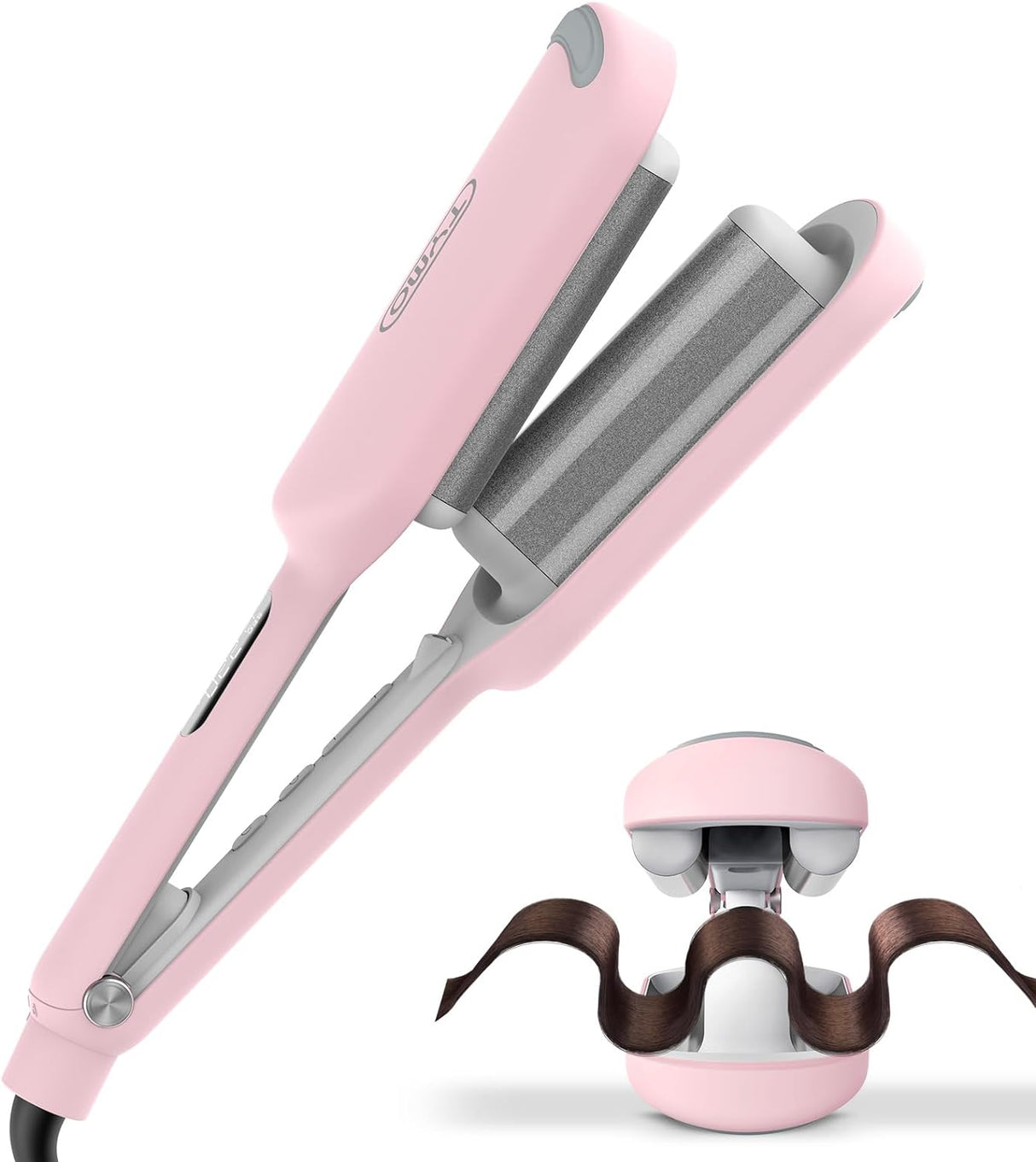 TYMO Hair Waver Crimper Hair Curler - Deep Waver Curling Iron, Ionic Beach Waves Curling Wand with Ceramic Tourmaline Barrel for Women, Anti-Scald, Quick & Easy, Dual Voltage, TYMO ROVY Pink.