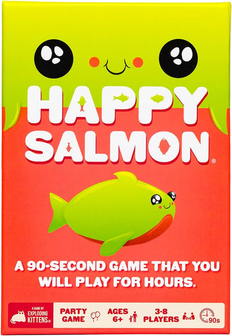 Exploding Kittens Presents Happy Salmon - Card Games for Adults, Teens and Kids, Funny Family Games - 3-8 Players, Ages 6+ - Quick Party Game with 90-Second Rounds, Easy to Learn Matching Card Game.