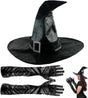 Halloween Pointy Witch Hat, 2PCS Halloween Witches Hats with Gloves Halloween Witch Cap Wide Brim Witches Hat Halloween Holiday Costume Accessories for Halloween Dress Up Masquerade Decoration.