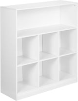 URBNLIVING Wide Wooden 7 Cube Bookcase Storage Unit (Black, Wide).