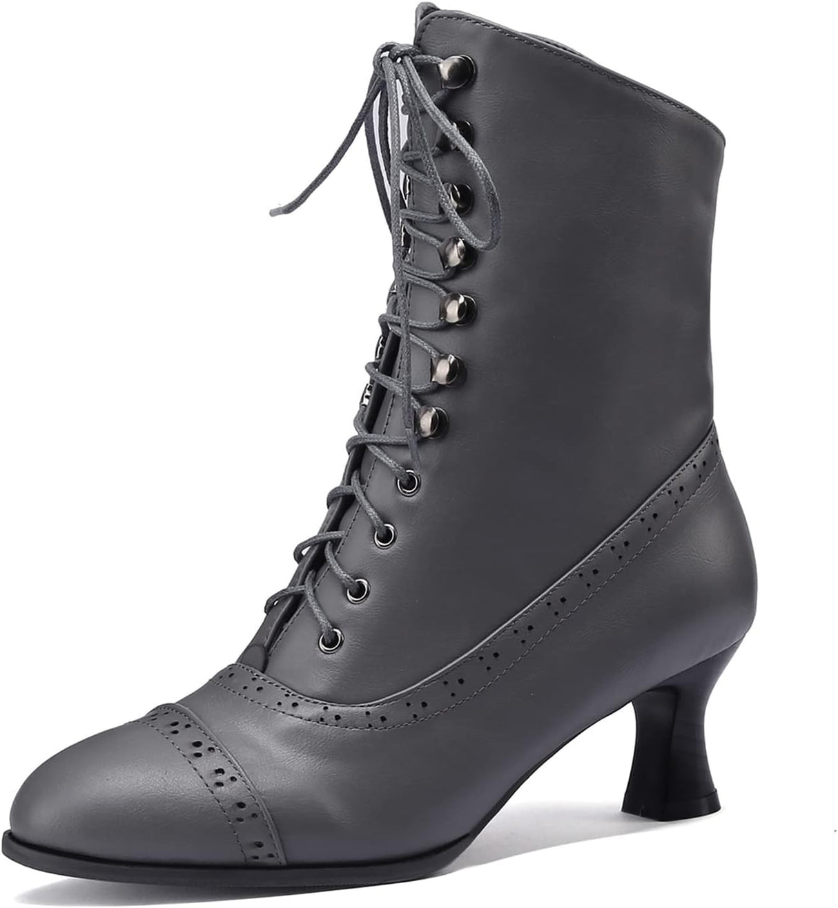 HavueGatue Lace Up Ankle Boots for Women Block Heel Victorian Boots Pointed Toe Booties Side Zipper.