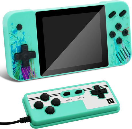 Handheld retro game console for kids, 3.5-inch LCD screen, preloaded with 800 classic retro video games, portable game console, mini arcade electronic toy gift for boys and girls (green).