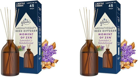 Glade Aromatherapy Reed Diffuser, Home Decor Essential Oils Diffuser Calming Fragrance, Moment of Zen with French Lavender & Australian Sandalwood, 80 ml.