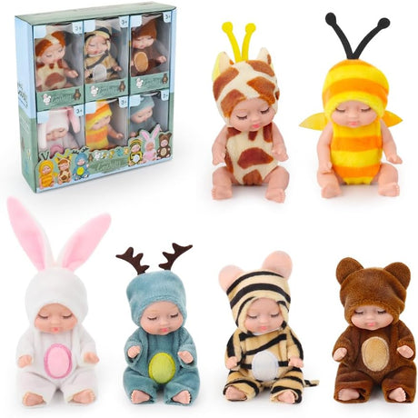 Lotvic Mini Reborn Dolls, 6 Pcs Sleeping Rebirth Dolls with Clothes, Miniature Reborn Doll Toys, Washable Lifelike Newborn Baby Doll, Realistic Small Baby Dolls for Girls Boys Toddlers and Kids Gift.