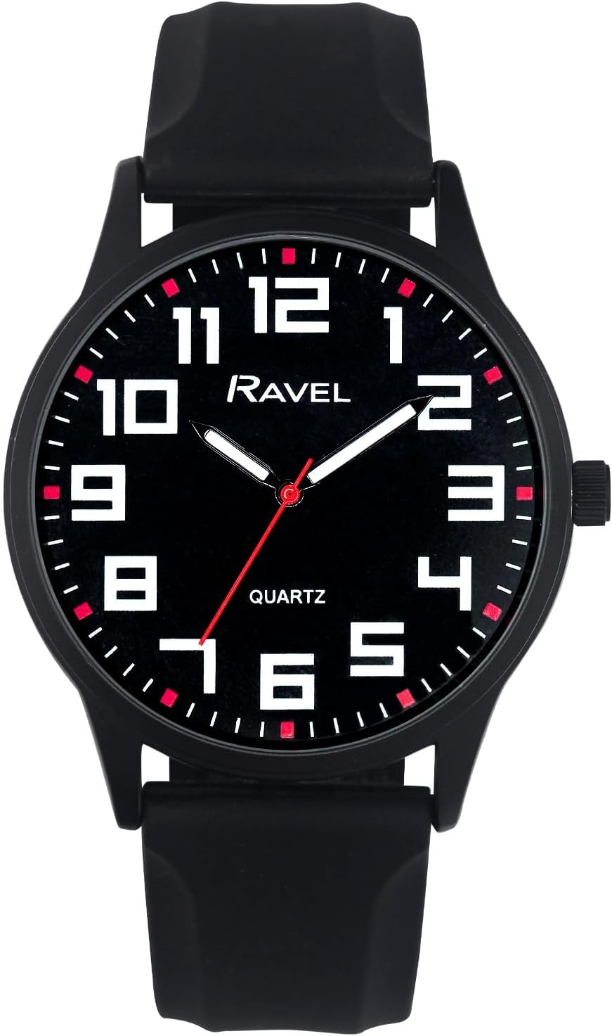 Ravel - Men's Black Cased Watch with Silicon Sports Strap and Highlighted Hour Markers - Analogue Quartz - RS003.