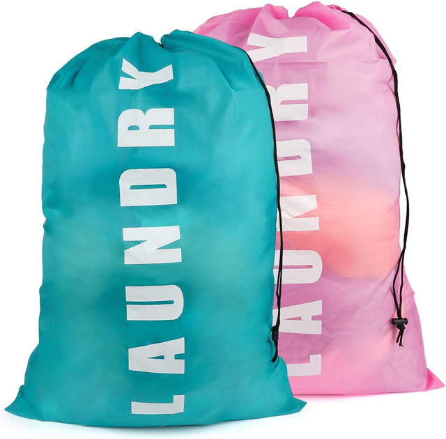 Weysoo Large Laundry Bags 2 Pack,61×91cm Portable Travel Laundry Bags with Drawstring Cord, Dirty Clothes Bags Perfect for Home, Travel, Holiday, Camping, Caravan, Dormitory(Pink&Blue).