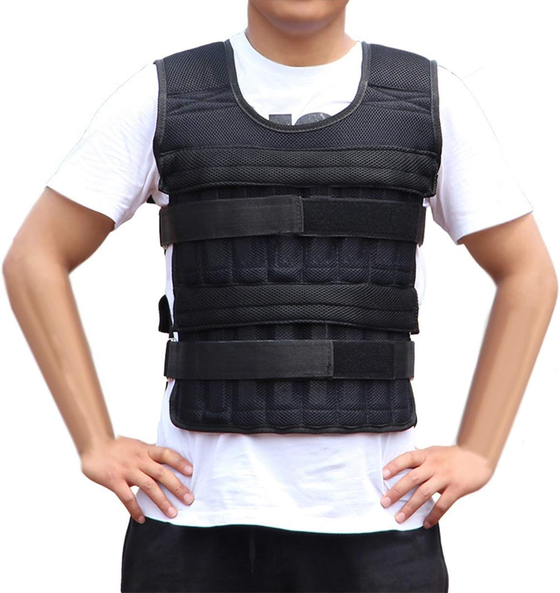 Ruiqas up to 33LB/15kg Mesh Weighted Vest Adjustable Weight Jacket for Exercise Fitness Training (Empty Pockets, Weights Not Included).