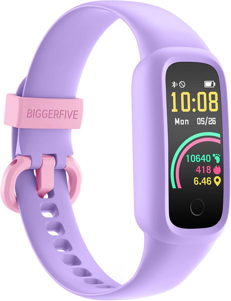 BIGGERFIVE Vigor 2 L Kids Fitness Tracker Watch for Boys Girls Ages 5-15, Activity Tracker, Heart Rate Sleep Monitor, IP68 Waterproof, Pedometer, Calorie Step Counter Watch, Lilac.