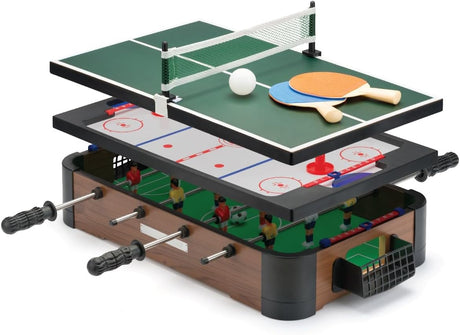 Toyrific | Powerplay 3 in 1 Top Games, Multi Game Table Set, Mini Football, Hockey and Table Tennis, Pool Tables Sport, One Size.