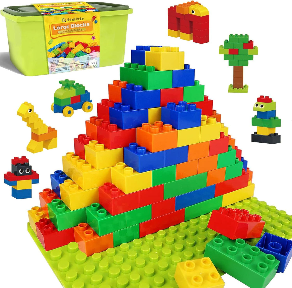 shineFinder Large Building Blocks Compatible with Duplo Building Blocks, Large Building Blocks Set, Building Blocks for Toddlers from 3 Years with Stone Box, Set for Creative Play, Educational Toy.