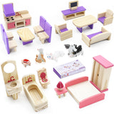 25PCS Dolls House Furniture Set Wooden Doll House Accessories with Mini Cat Figures Pretend Play Dollhouse Little Toys Realistic Kitten Figurines for Girls Boys Children Toddlers 3+.