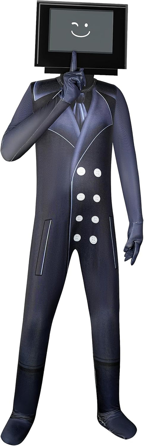 Pitevotur Costume for Boy TV Man Cameraman Cosplay Kid Video Game Jumpsuit for Halloween 5-12 Years.