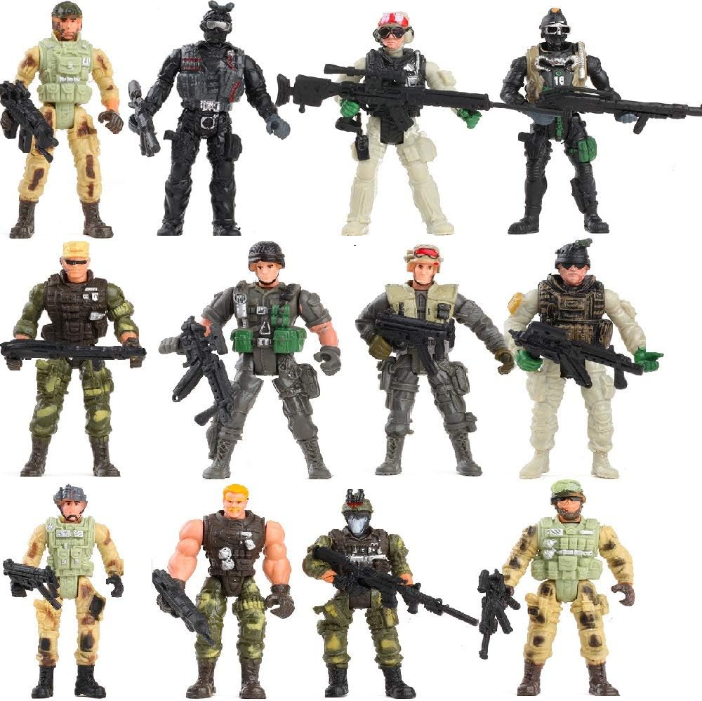 Fycooler Special Forces Army Men Combat SWAT Soldier Action Figures Toy Soldiers with Military Weapons Accessories and Removable Arm Legs Body Adjustable Best Toys Action Figures (4-Inches).