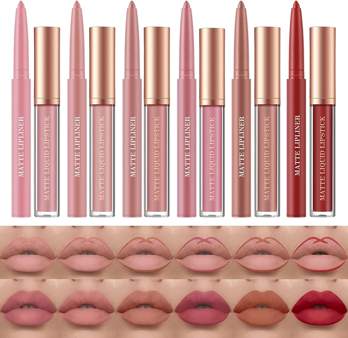 HQDA 12 Pcs Liquid Lipstick Lipliner Set Nude Lipliner Matte Lipstick Long Lasting Non-Fading Stay On 24 Hours Waterproof Lip Glosses Makeup Set Gift For Women (Set B).