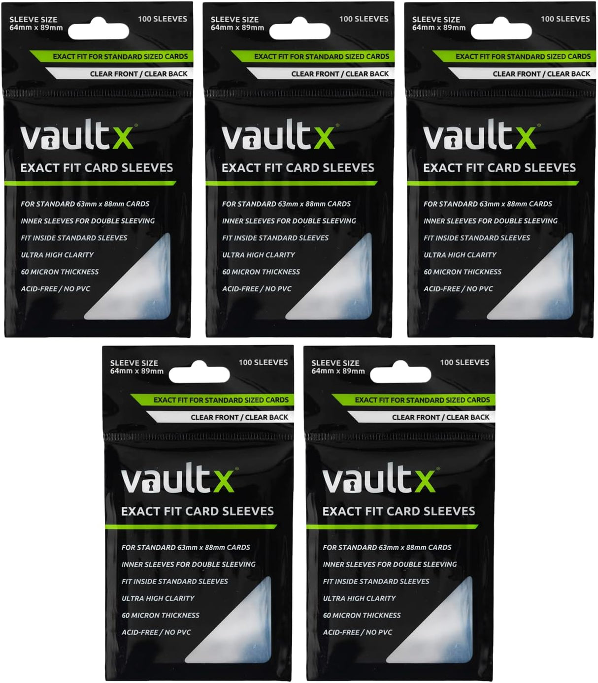 Vault X Exact Fit Trading Card Sleeves - High Clarity Perfect Fit Soft Sleeves for TCG, CCG - Inner Sleeve for Double-Sleeve Protection (500 Pack)