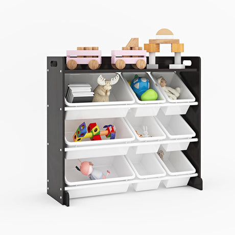 Soumas - Toy Storage Unit - Kids Toys Organiser with Multiple Removable Plastic Bins for Livingroom/Bedroom/Playroom (White Wood with White Bins).