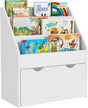 AIYAPLAY Kids Bookshelf, Bookcase Toy Storage Organizer with 3 Tier Shelves, Drawer, for Bedroom, Nursery, Playroom, Classroom, White.