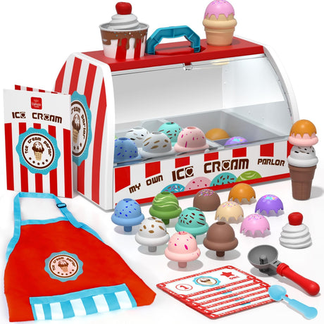 Lehoo Castle Ice Cream Toys for Kids, Ice Cream Shop, Play Food, Play Kitchen Accessories, Ice Cream Toy, Toy Food, Kitchen Toys for Girls, Ice Cream Set, Gift for 3 Year Old Boy Or Girl(Red).