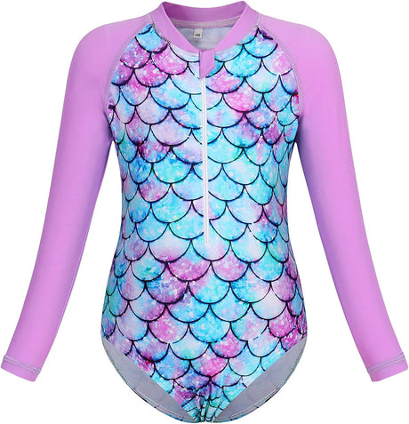 Jolikley Girls Swimming Costume One Piece Swimsuit Unicorn Swimwear Mermaid Swimming Costume Girls Rash Guard Kids Holiday Beachwear Swimmable Summer Bathing Suit Kids Wetsuit.