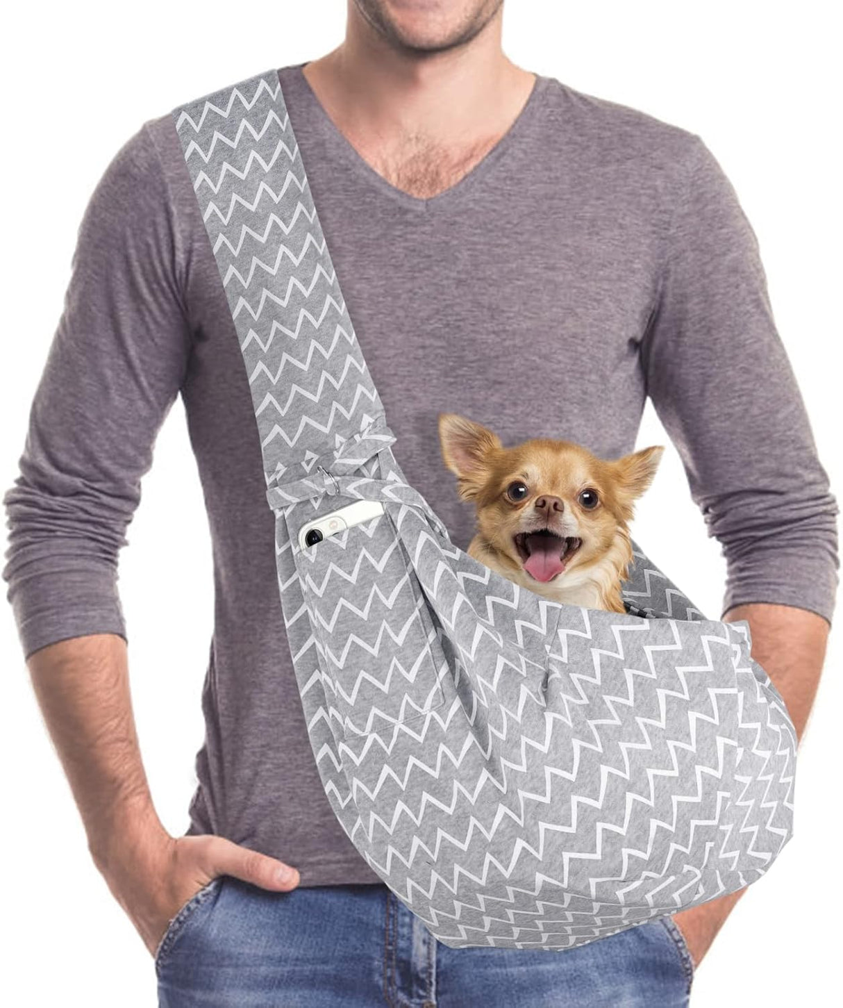 AOTWAN Puppy Sling Dog Sling Puppy Carrier for Small Dogs Reversible Dog Carrier with 2 Pocket Dog Slings for Small Dogs Puppy Carrier Sling for Walking Subway Travel(Light Gray).