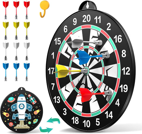 Doloowee 14 PCS Double-Sided Magnetic Kids Dart Board Set, Large Size Boys Toys Dartboards with 12 Darts, Indoor Outdoor Party Games Toys Gifts for 4 5 6 7 8 9 10 Year Old Boy Girl and Adult.