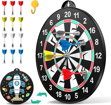 Doloowee 14 PCS Double-Sided Magnetic Kids Dart Board Set, Large Size Boys Toys Dartboards with 12 Darts, Indoor Outdoor Party Games Toys Gifts for 4 5 6 7 8 9 10 Year Old Boy Girl and Adult.