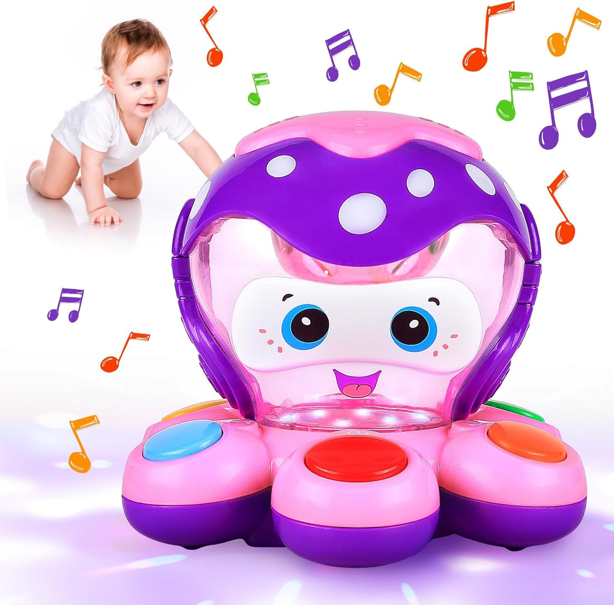 Toddler Toy Baby Toys 6 Months Plus, Sensory Toys for Baby Toys 6 to 12 Months, Octopus Light Up Toys with Music for Learning Fine Motor Skills, Crawling Toys for 1 2 3 4 Year Old Boy Girl Gifts.