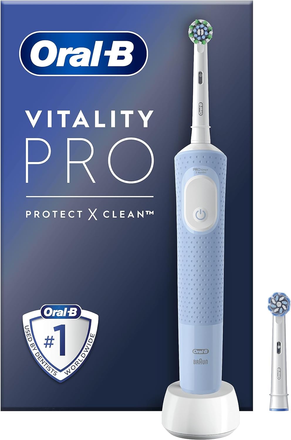 Oral-B Vitality Pro Electric Toothbrushes For Adults, For Him / Her, 1 Handle, 2 Toothbrush Heads, 3 Brushing Modes Including Sensitive Plus, 2 Pin UK Plug, Black.