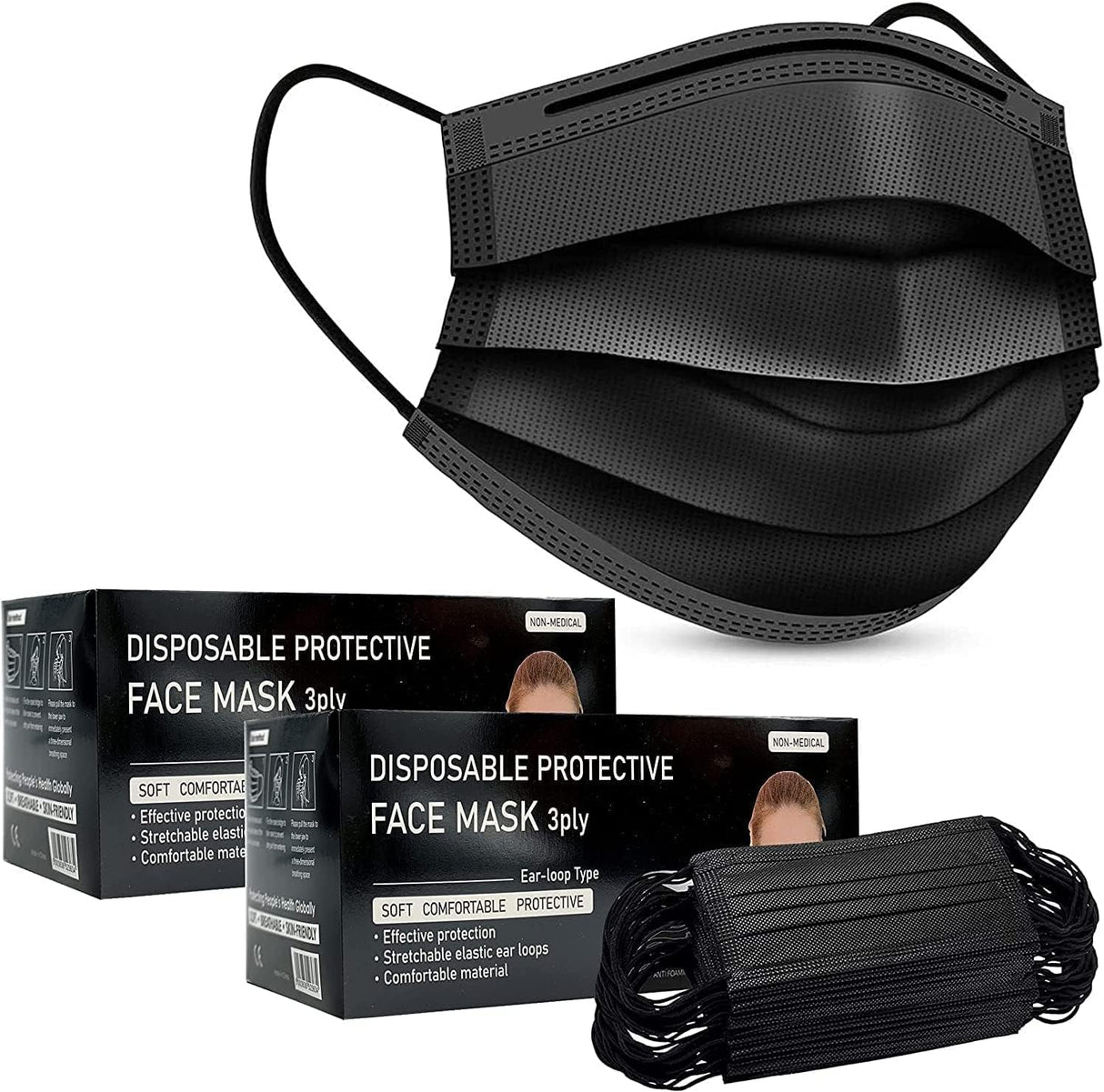 indiadeals24x7 Disposable Black Face_mask Box of 100 | Breathable Triple Layer Mouth Cover with Elastic Ear loops| UK Seller.