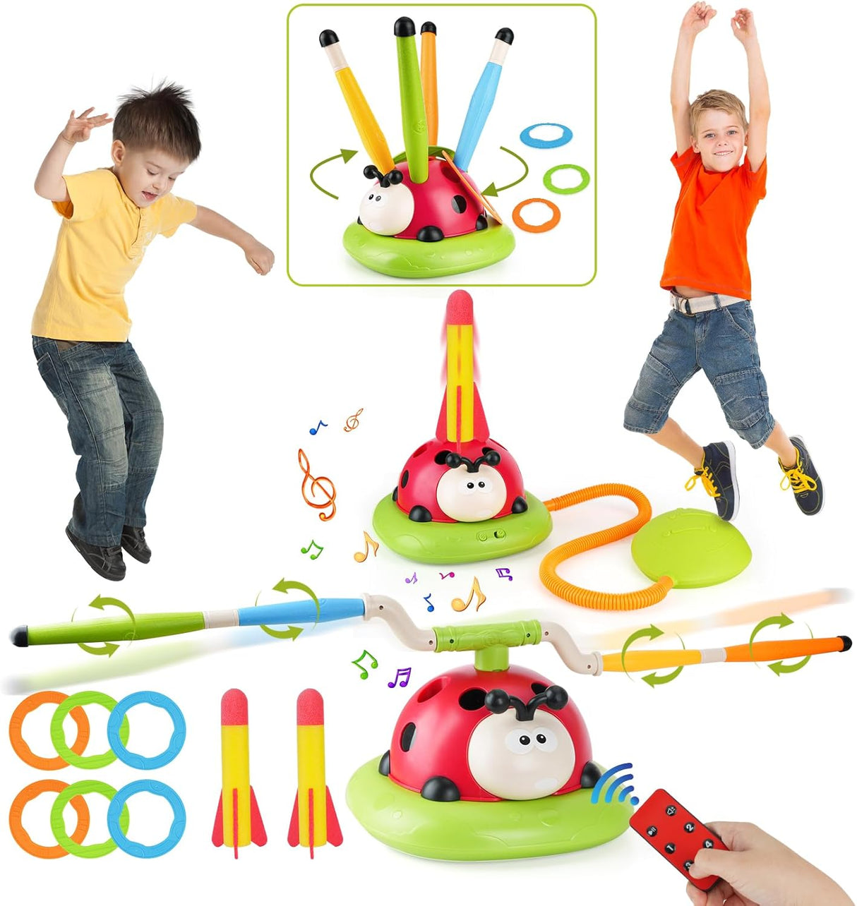 3 in 1 Outdoor Games Kids Toys, Garden Toys, Toss Ring Game Toy and Rocket Launcher for Kids Outdoor Toys with Remote Control, Indoor Outside Toys for Boys Ages 3 4 5 6 7 8 Toys for Adults Kids Gifts.