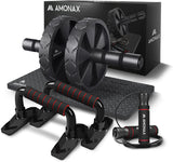 Amonax Convertible Ab Wheel Roller with Large Knee Mat for Core Abs Rollout Exercise. Double Wheel Set with Dual Fitness Strength Training Modes at Gym or Home.