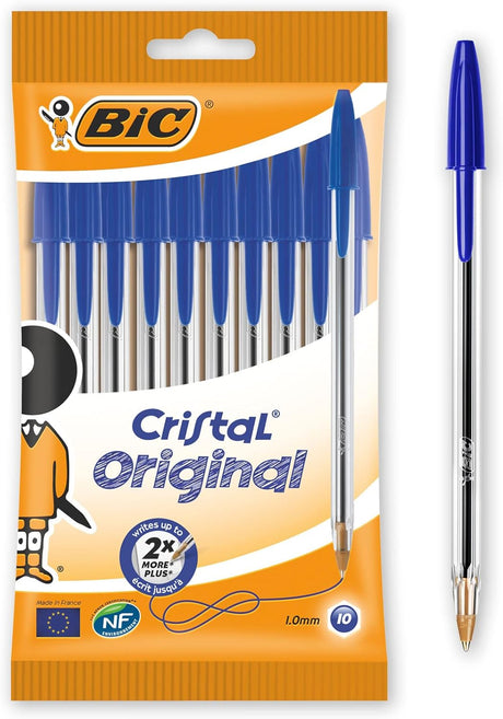 BIC Cristal Original Ballpoint , Comfortable Biro Pens, Medium Point (1.0mm), Assorted Colours, Pack of 10.