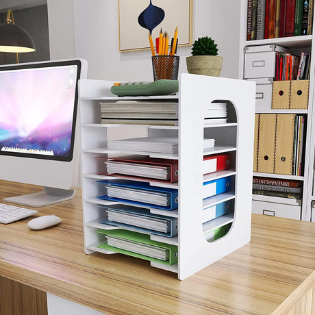 PUNCIA 5-Tier Office Paper Organizer for Desk Desktop File Holder Desk Letter Tray & A4 Paper Holder Document Storage Rack for Home Office School.