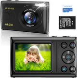 4K Kids Compact Digital Camera: 64MP Camera with 32GB TF Card 18X Digital Zoom, Auto-Focus Point and Shoot Camera for Girls Boys Christmas Birthday Gift (Black).