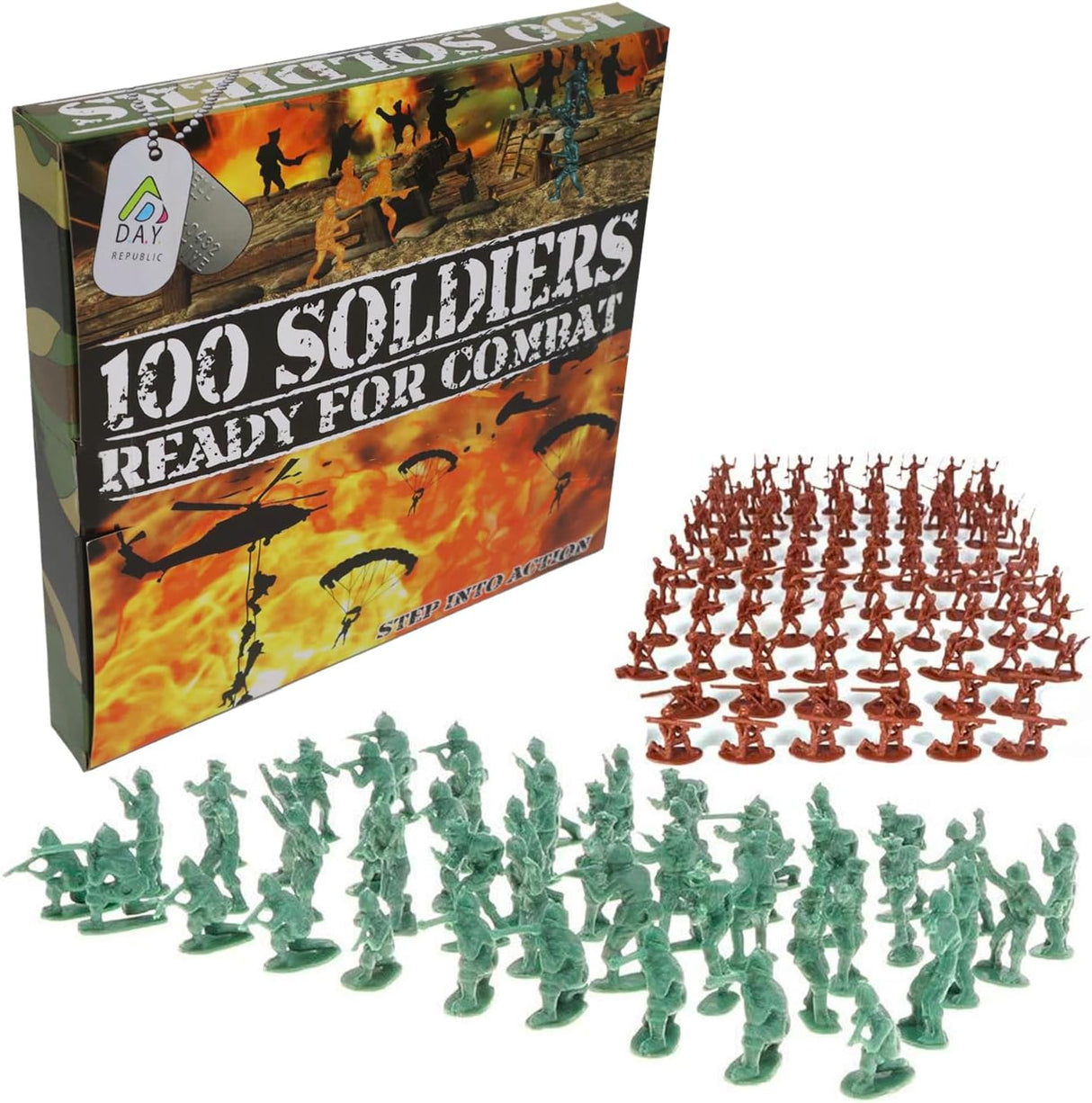 100 Piece World War II Plastic Toy Soldiers Traditional Green and Brown Army Men Soldier Figures with Battlefield Weapon Accessories Kids Military War Games Action Figures Combat Force Model Playset.