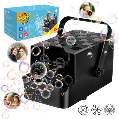 Babuloo Bubble Machine, Automatic Bubble Making Machine 3 Types Bubble Wands 10000+ Bubbles with 2 Speeds/300ml Tank for Kids Toddlers, Portable Bubble Blower Toys for Outdoor Party Wedding.